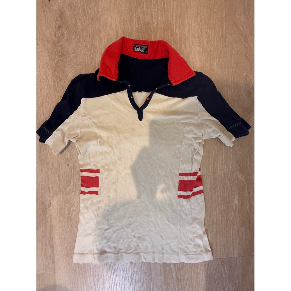 Vintage 70s Fila White Line Tennis Polo Shirt Made in Italy